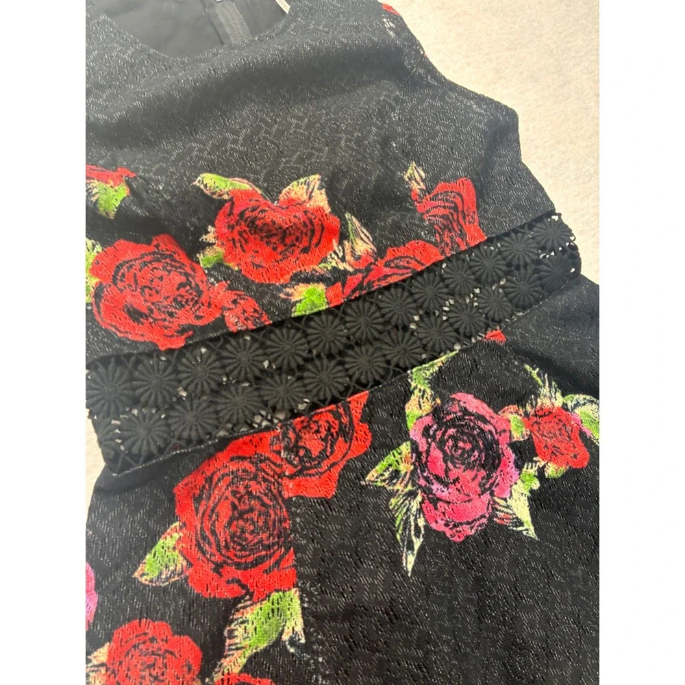 Free People Modern Fit Flare Whimsigoth Goth Rose Lace Waist - 0 Black Red